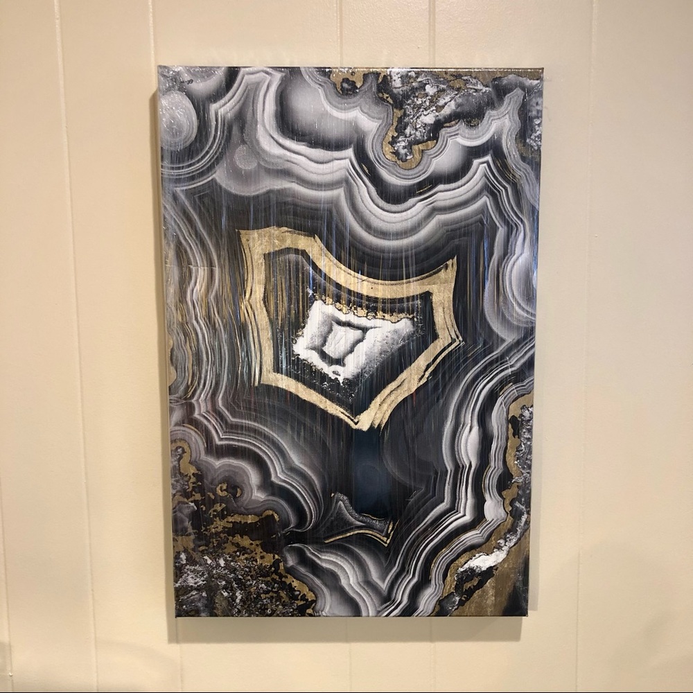 NEW Oliver Gal 16x24 AdoreGeo Abstract Wall Art Print Black Gray Gold Metallic - Picture 3 of 7